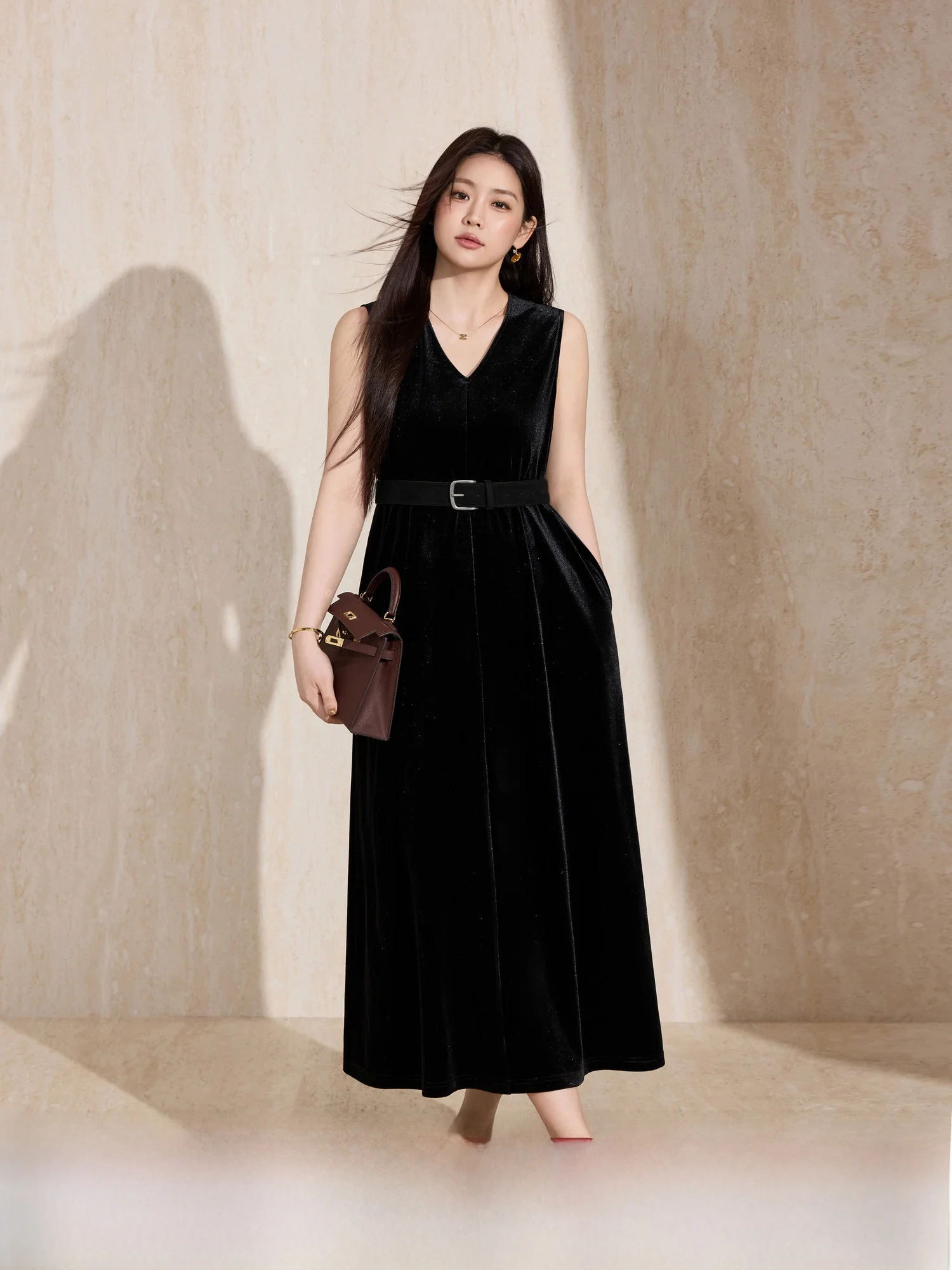 

Женская высококачественная бархатная одежда больших размеров Blue Language Dr V-Ne Svel трапециевидной формы с застежкой на талии, весенняя внутренняя одежда Bla Dr