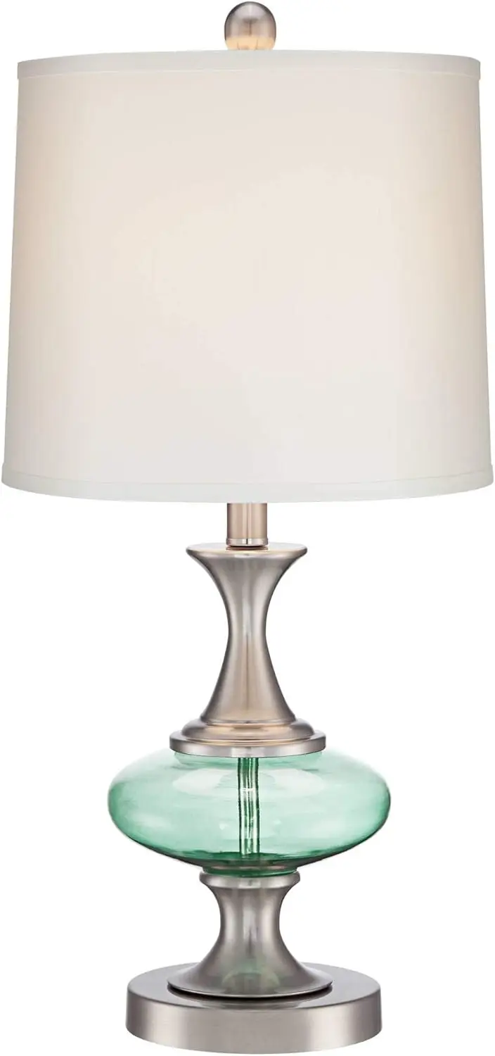 

Lighting Reiner Lamp 23" High Brushed Nickel Blue Green Genie Glass Off Drum Shade for Bedroom Living Room House Home Bed