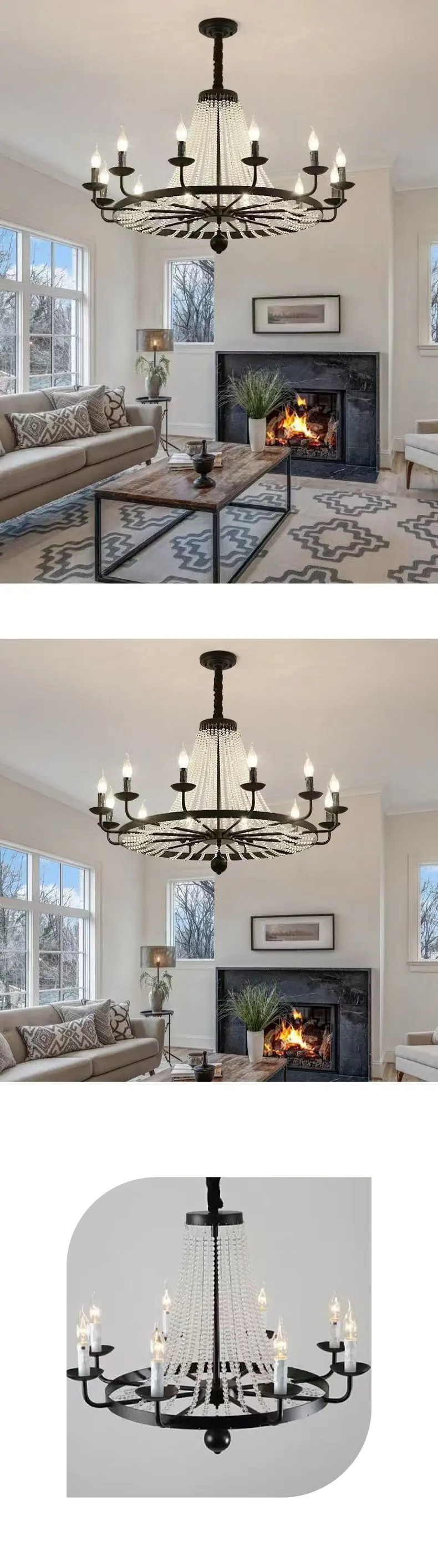 American Retro Crystal Candle E14 Chandelier