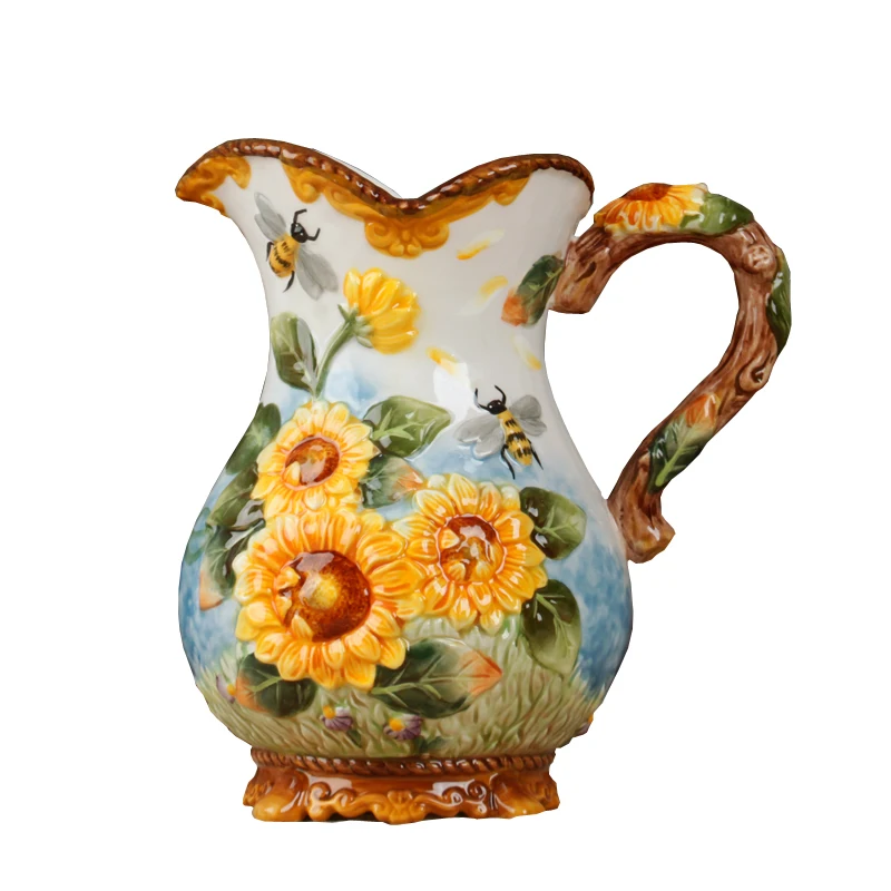 

Ceramic Creative Sunflower Flowers Vase Coffee Pot Home Decor Crafts Room Wedding Decorations Handicraft Porcelain Figurines