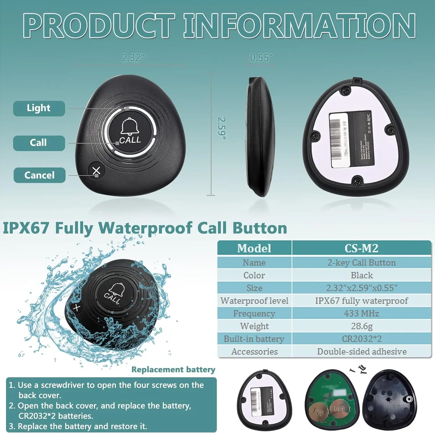 BYHUBYENG Pager System Waterproof Waiter Watch Receiver + Wireless Call Button + Display For Restaurant Fitness Club Cafe Bar