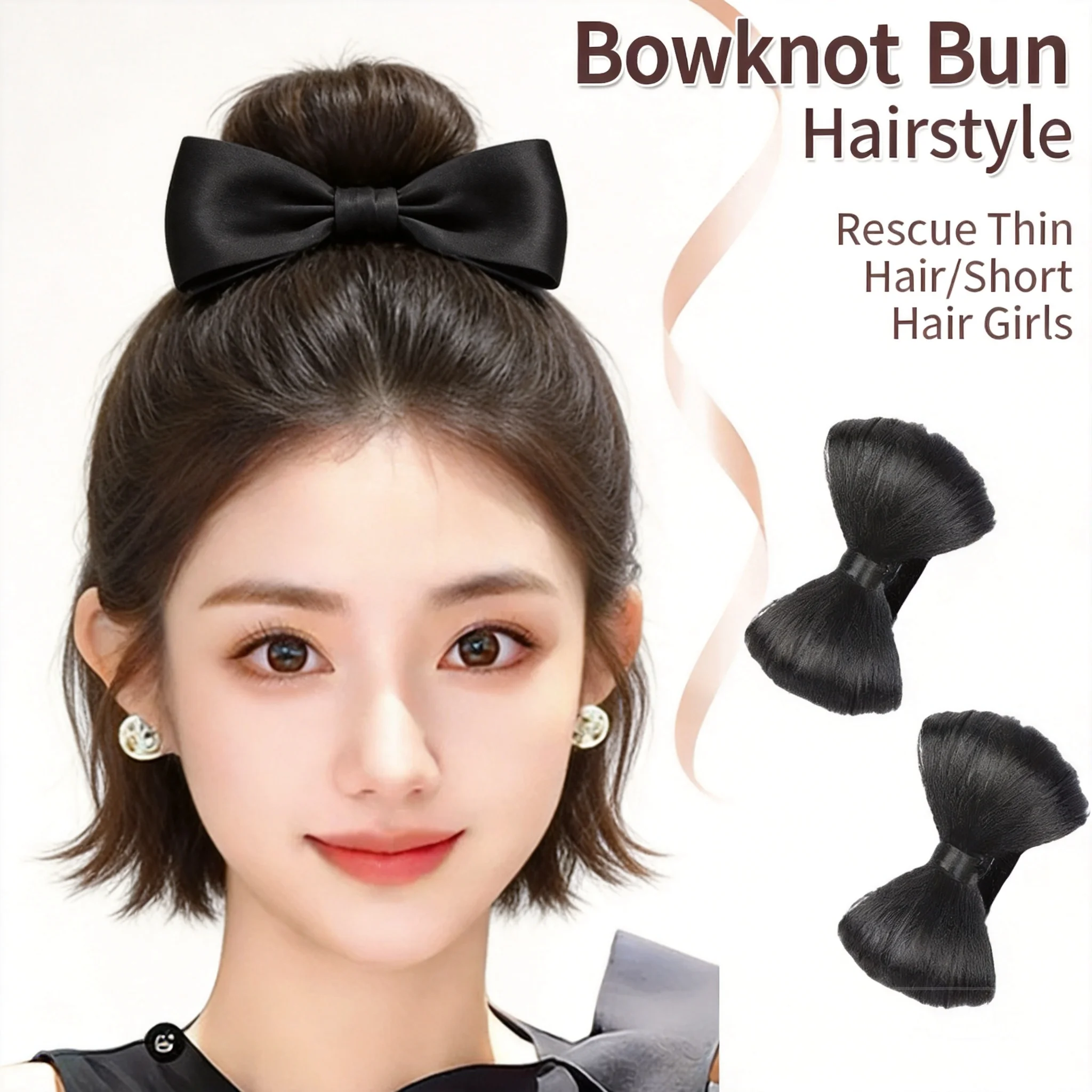 中国風縁起の良い蝶結び合成ヘアクロウクリップヘアバン女性用ハイアップヘアエクステンションナチュラルルック4色