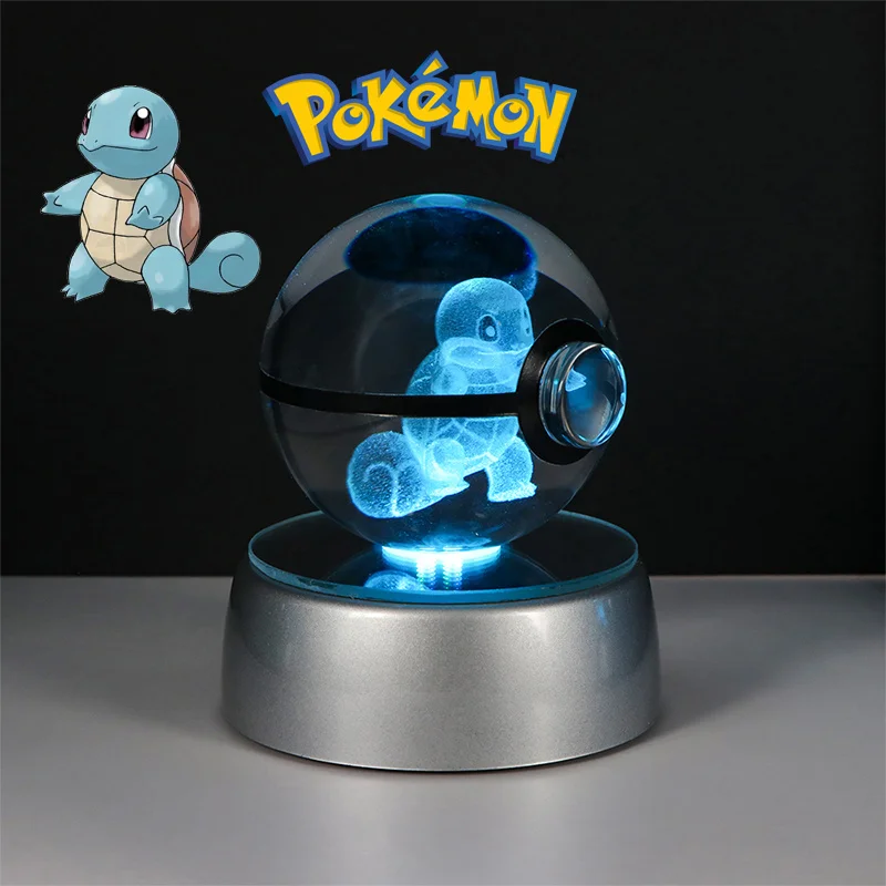 Pokemon 3D Crystal Poke Ball Figure Toys Anime Gengar Mimikyu Jigglypuff Eevee Figurines LED Lamp Base Pokeball Glass Ball Gifts