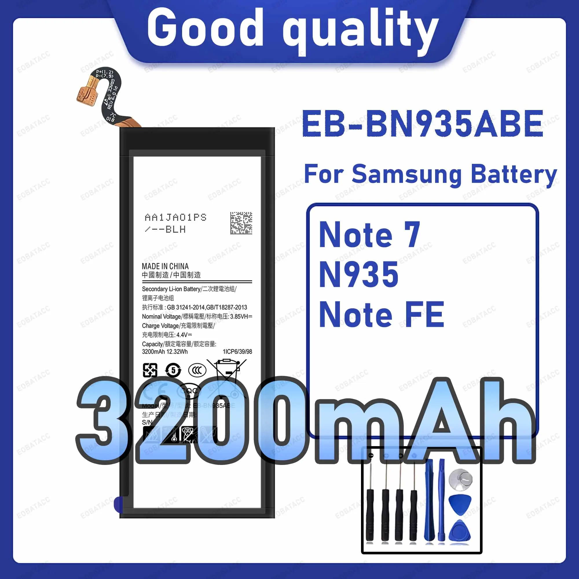 

3200mAh EB-BN935ABE Replacement Battery for Samsung Galaxy Note 7 with Repair Tools Kit