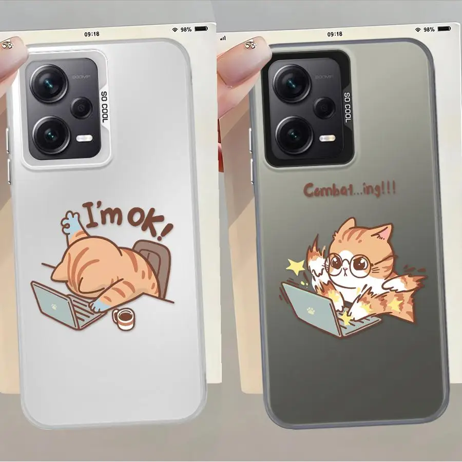 Casing untuk Xiaomi Redmi 12C 9T A1 A2 Plus K60 13C 9C 10C A5 14C Penutup Belakang Ponsel Gambar Kartun Lucu Kucing Kerja