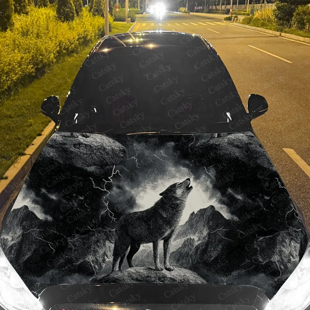 Car Decal Dramatic Artistic Design with Wolf Amidst Monochrome Textural Elements Car Hood Sticker, Waterproof Self - Adhesive PV