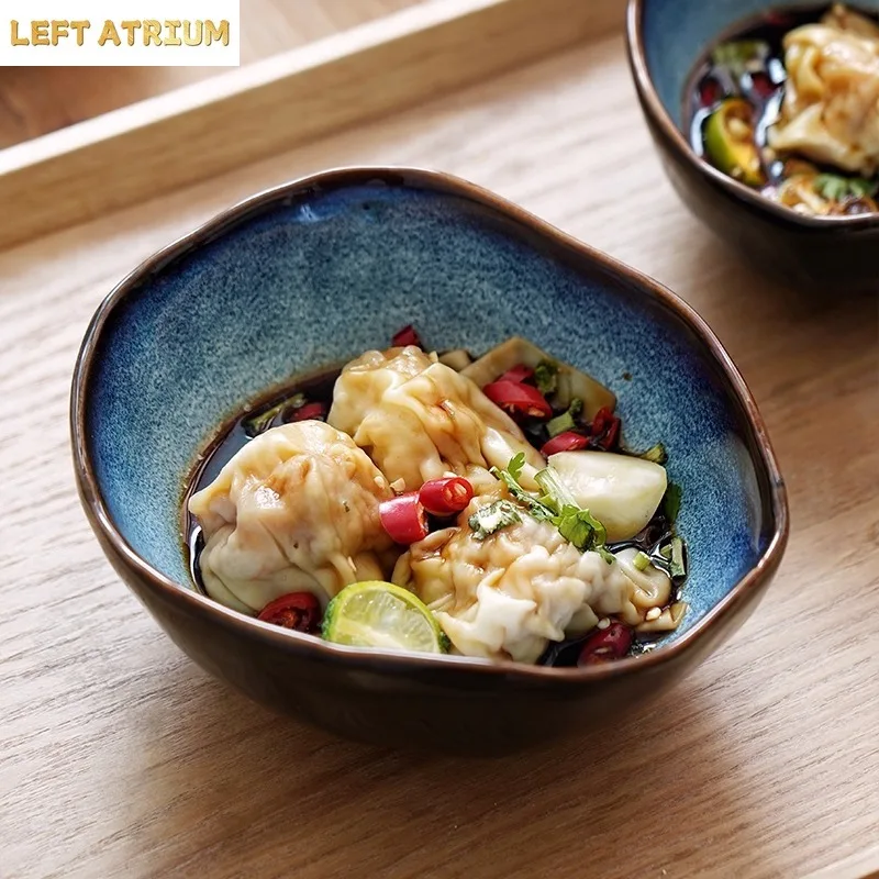 Flame-Killed Irregular Ceramic Bowl Retro Soup Bowl Pasta Bowl Salad Bowls Serving Bowls Restaurant Molecular Cuisine Tableware