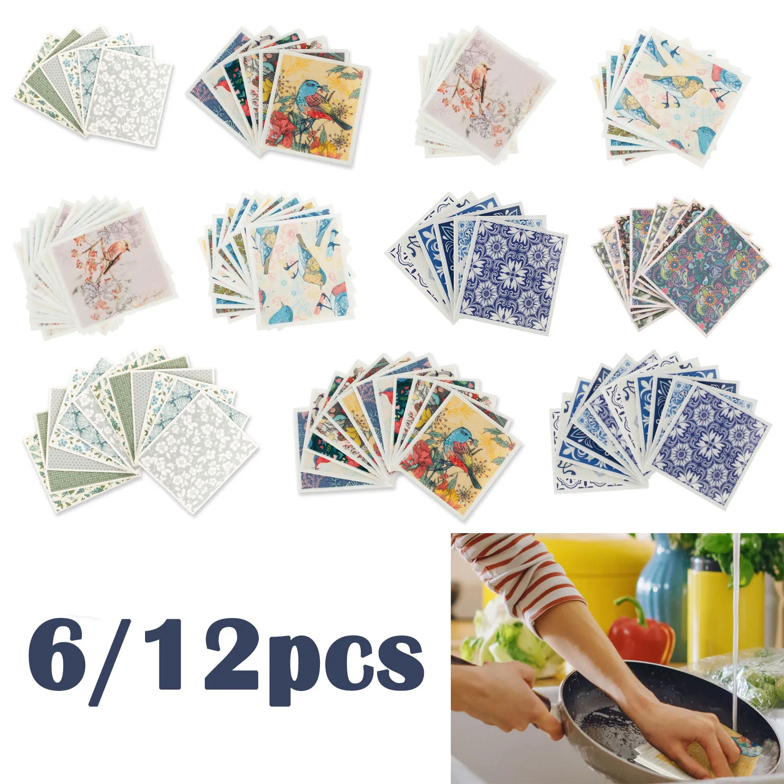 6/8/12Pcs Kitchen Dish Towels Reusable Swedish Dishcloths Absorbent Dish Rags Washable Dish Rags for Washing Dishes Cleaning