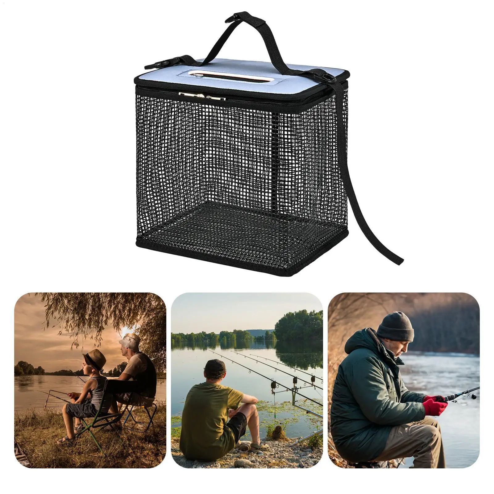 سلة صيد للأسماك المعلبة سلة صيد عائمة كبيرة حامل مدمج شبكة صافي تصميم محمول سريع الجفاف للقارب
