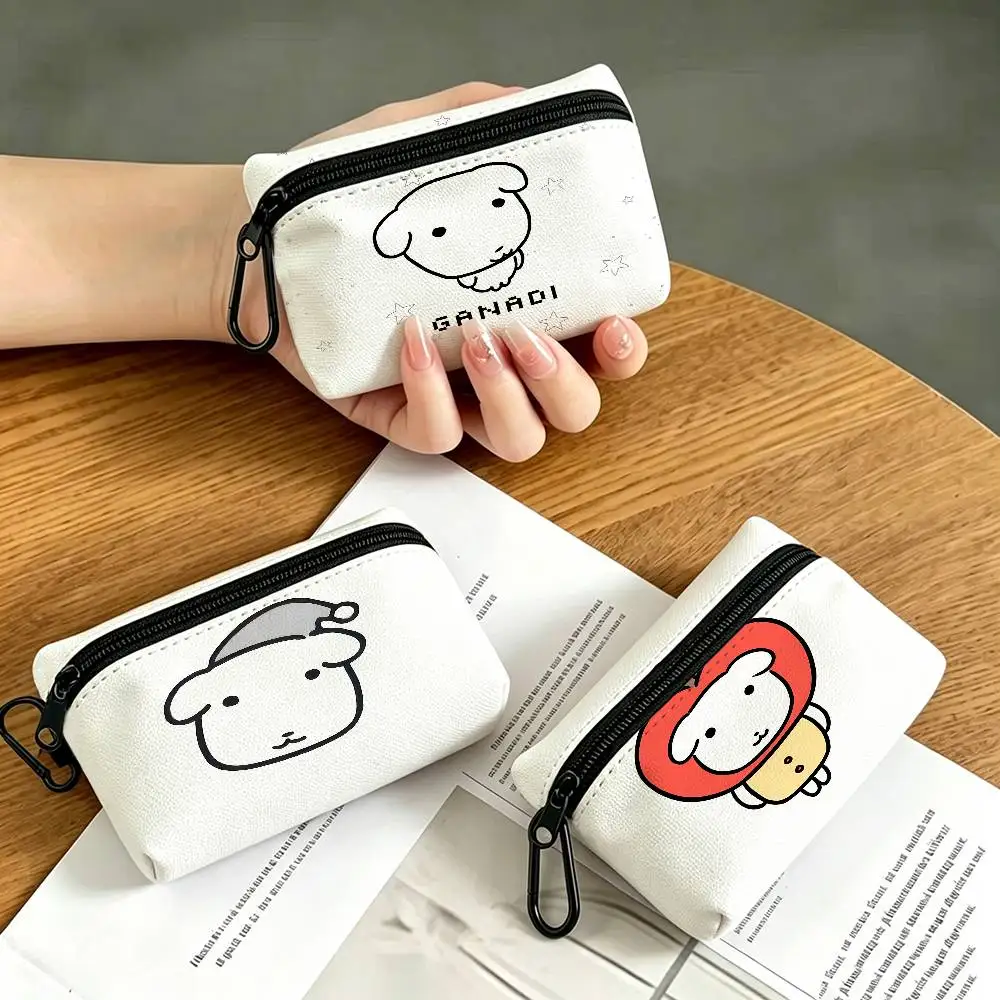 Cute GANADI White Oxford Cloth Zipper Coin Purse Lightweight Hanging Key Pouch Card Holder For Daily Use