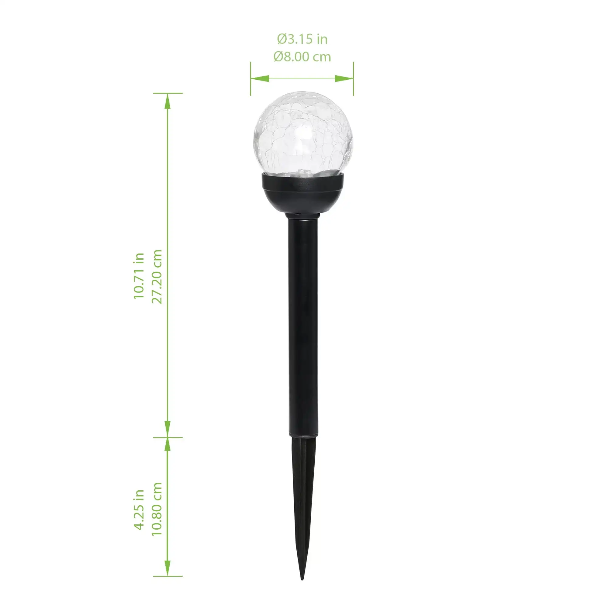 Solar Powered Black LED Landscape Crackle Glass Ball Path Light, 3 Lumens, 6 Pack