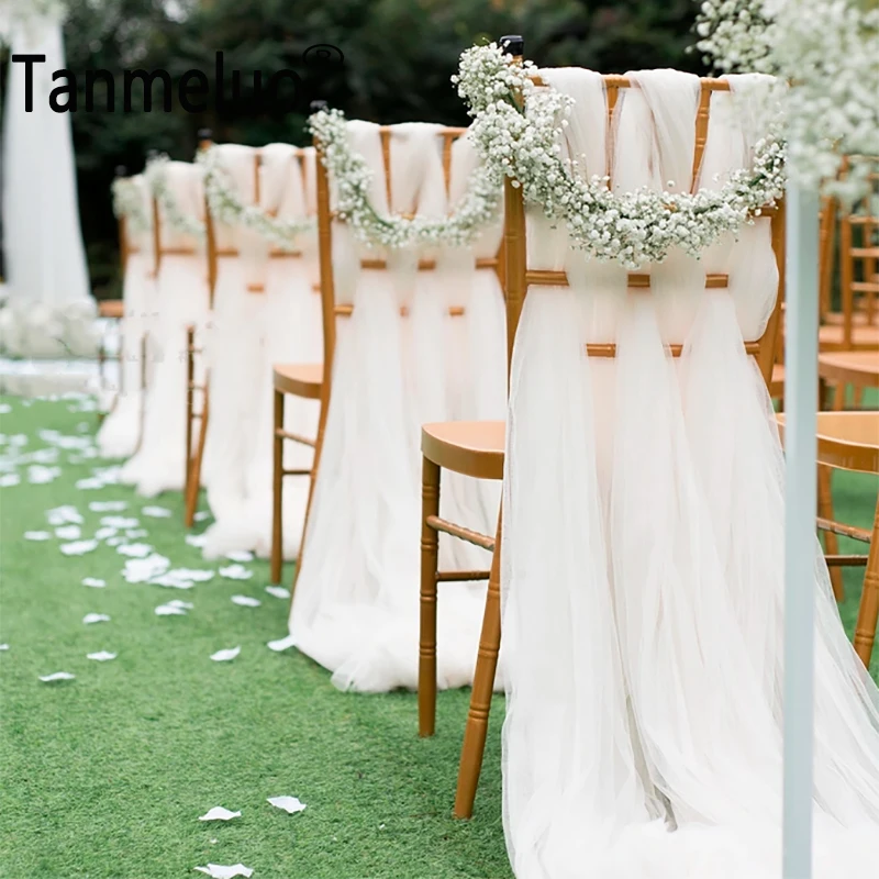 

10PCS White Net Fabric Tulle Chair Sashes Wedding Event Decoration Banquet Party Arch Decoration DIY Chair Knots No Flower