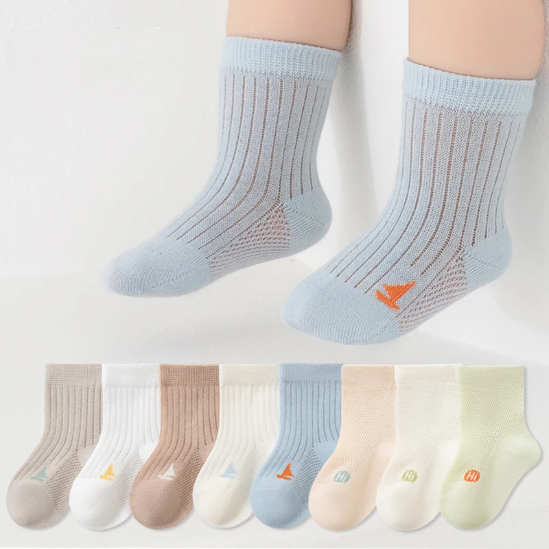 5 Pairs Baby Socks Soft Mesh Breathable Newborn Socks Ruffle Edge Solid Color Toddler Socks for Kids