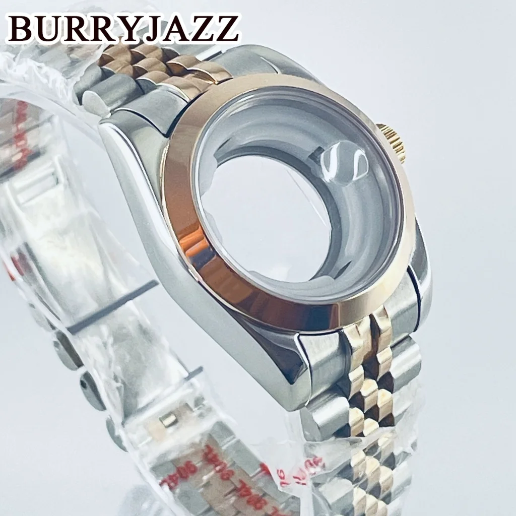 BURRYJAZZ 31mm NH05 NH06 caja de reloj caja de acero inoxidable rosa plateada con cristal de zafiro resistente al agua