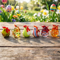 6pcs Custom Colorful Miniature Glass Chicken Ornament Animal Figurine Hand Blown Home Decor Multicolor Christmas New Year Gifts