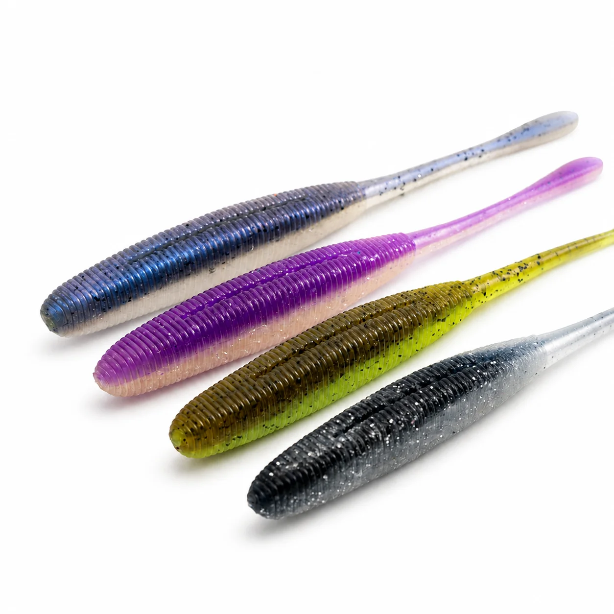 Hopeblaze Salziger Pin-Tail-Wurm Weichköder 7,5/10cm PVC Gerippter Swimbait für Barsch, Schlangenkopf, Süßwasser, Texas Rig Angelköder