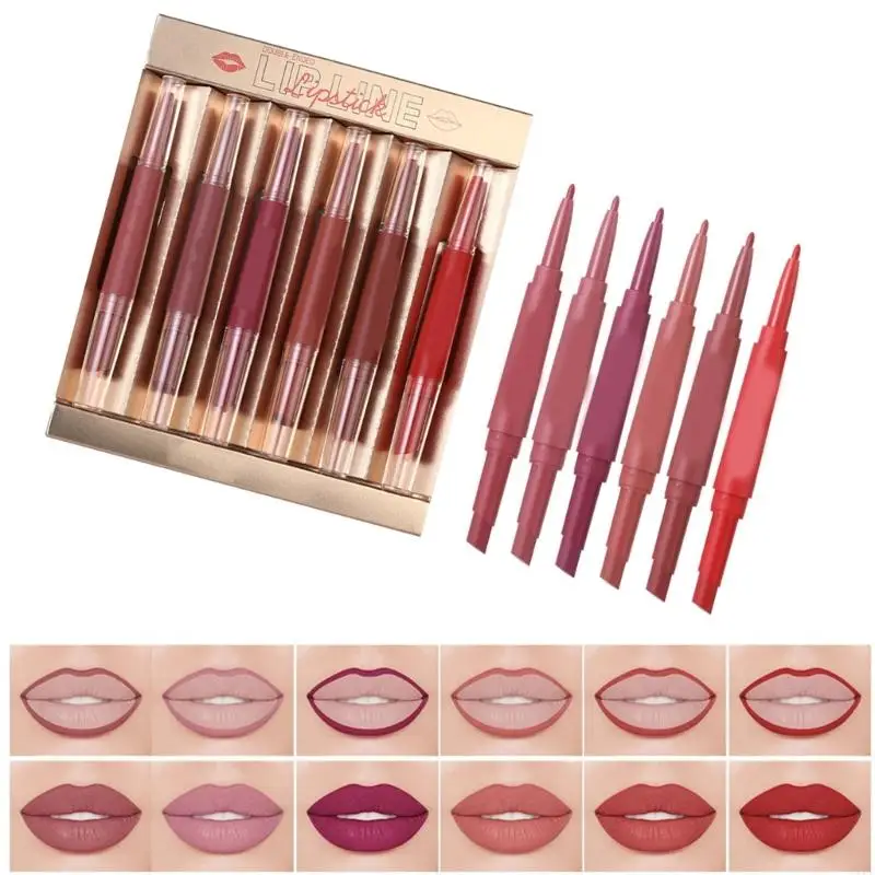 C1FF مجموعة مكونة من 6 قطع من قلم تحديد الشفاه وأحمر الشفاه غير اللامع لتحديد دقيق للشفاه