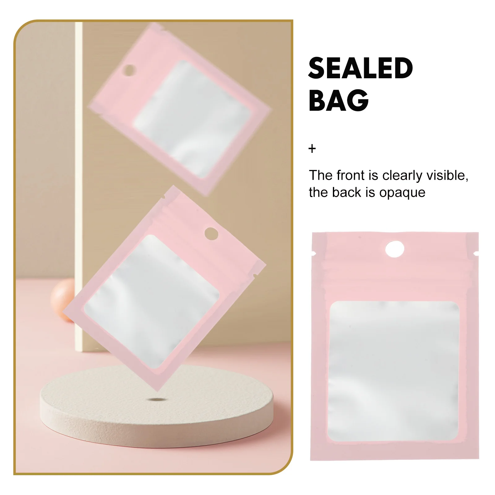 Sacos selados multifuncionais para armazenamento de jóias, bolsas seladas para brincos, sacos de armazenamento rosa, 100PCs