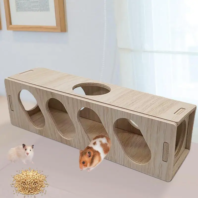 Hamster Tunnel Escape Toy Small Wooden Hamsters Bunnies Tunnel Tube Toys Teeth Grinding Natural Wood Chew Toy DIY Small Pet Supp