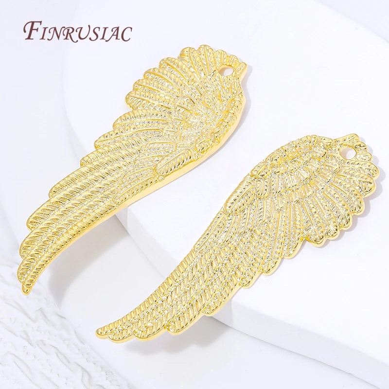 1/2Pcs 18K Gold Plated Brass Angel Wing Charms Embossed Connectors For Earrings Necklace DIY Jewelry Making Accessories