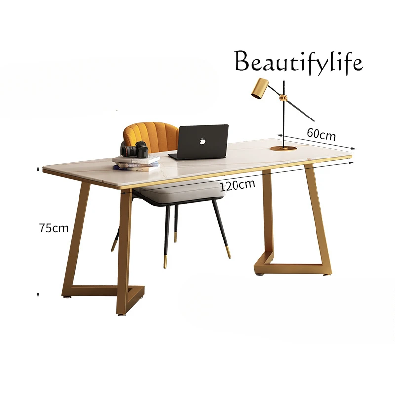 

Nordic simple rock slab desk home cream style computer table and chairs