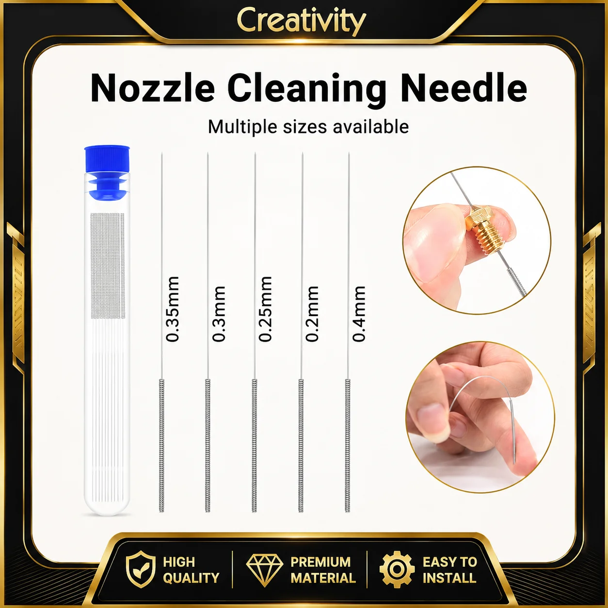 10pcs 3D Printer Nozzle Cleaning Kit 0.2/0.25/0.3/0.35/0.4mm Stainless Steel Nozzle Cleaning Needles 3D Printer Nozzle Cleaner