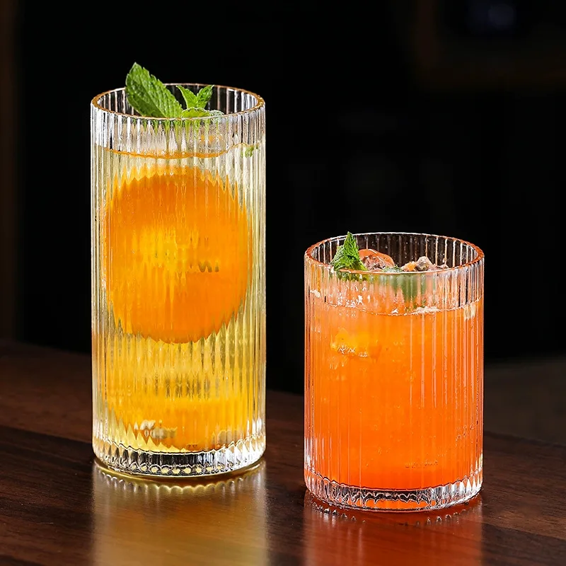250ml/360ml Vertical Striped High Appearance Horizontal Glass Cup Striped Cocktail Cup Iced American Latte Tea Cup Wine Glass