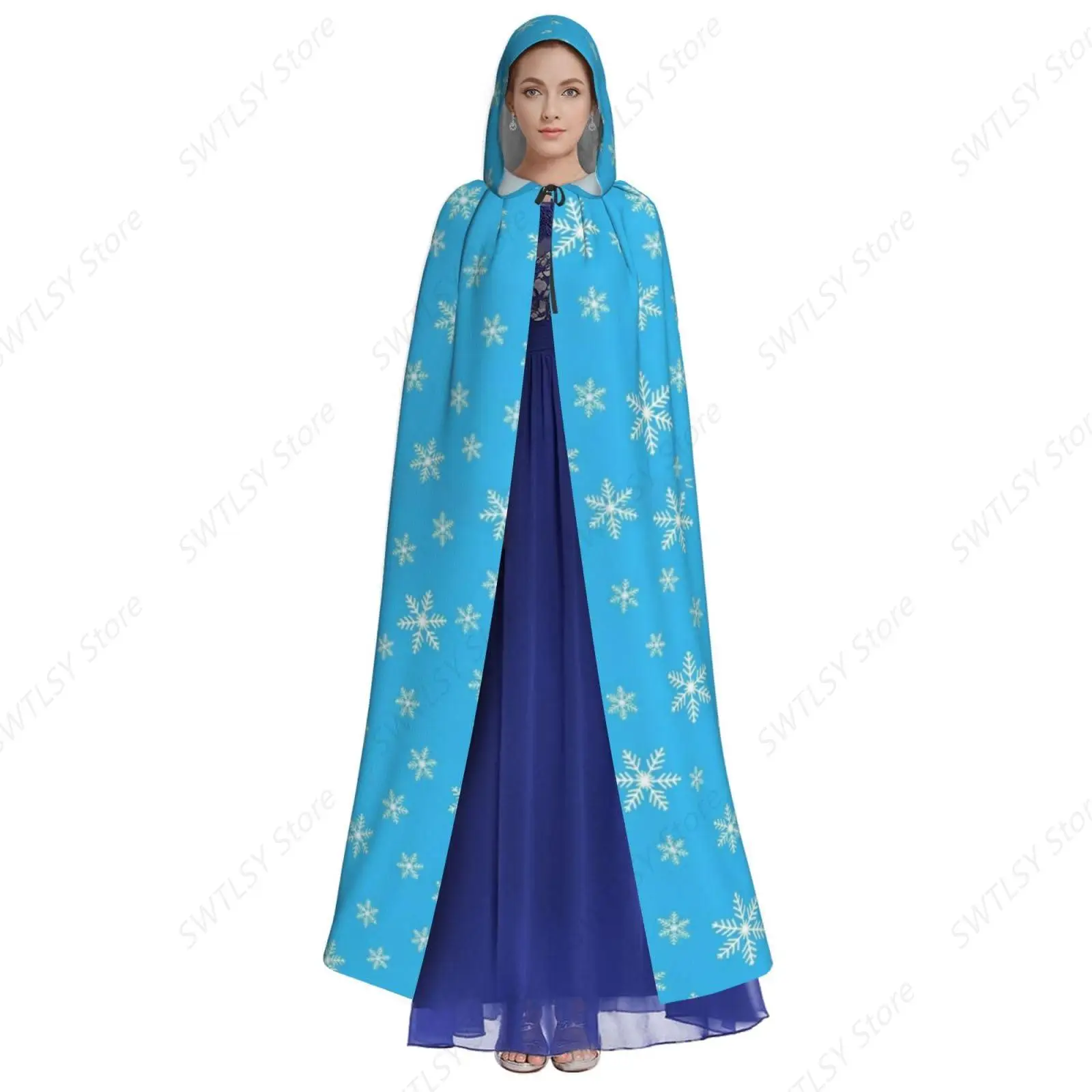 Women Men Robe Halloween Cosplay Costume Wizard Hooded Cloak Cape Compatible with Blue Snowflake