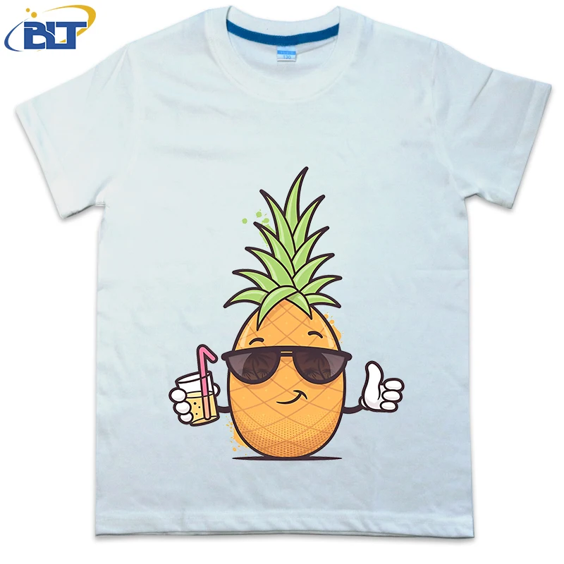 Camiseta con estampado de piña para niños, tops informales de manga corta de algodón para niños y niñas, Verano