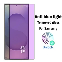 Full Cover Anti Blue Light Tempered Glass For Samsung Galaxy S25 Ultra S24 S23 S22 S21 Plus Fingerprint Unlock Screen Protector