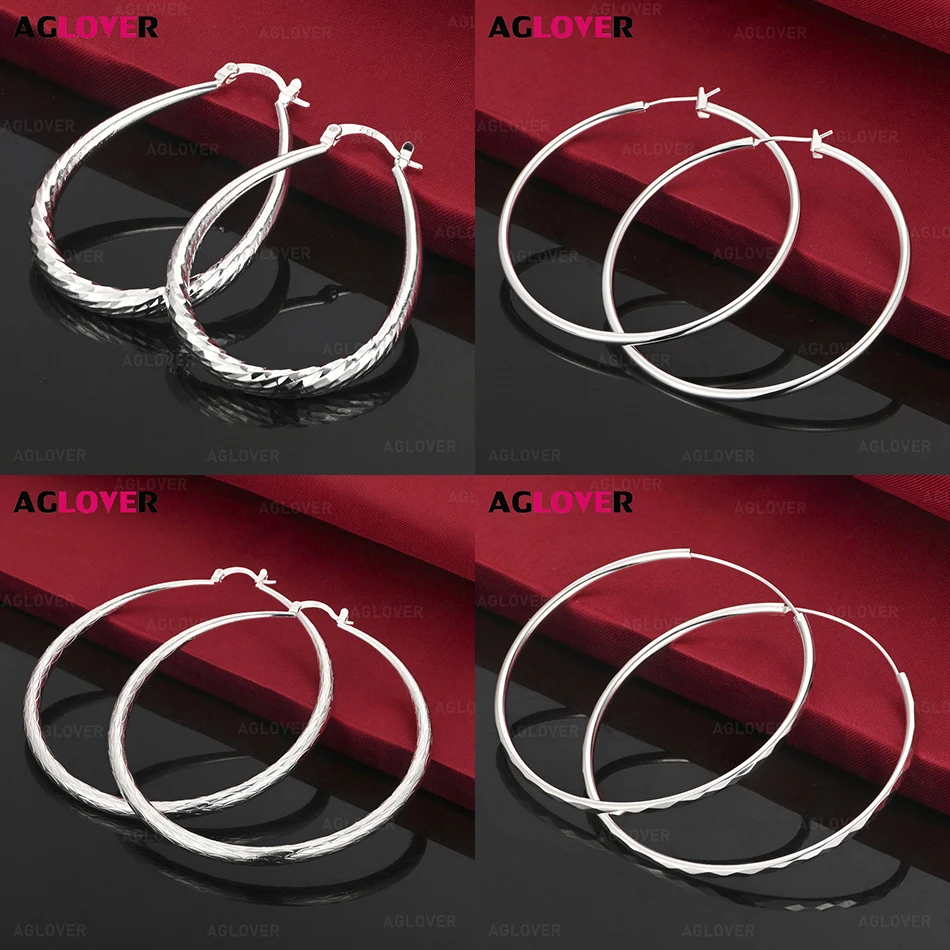 

AGLOVER 925 Sterling Silver Oval Carved Earrings European and American Simple Women's Holiday Gift Jewelry