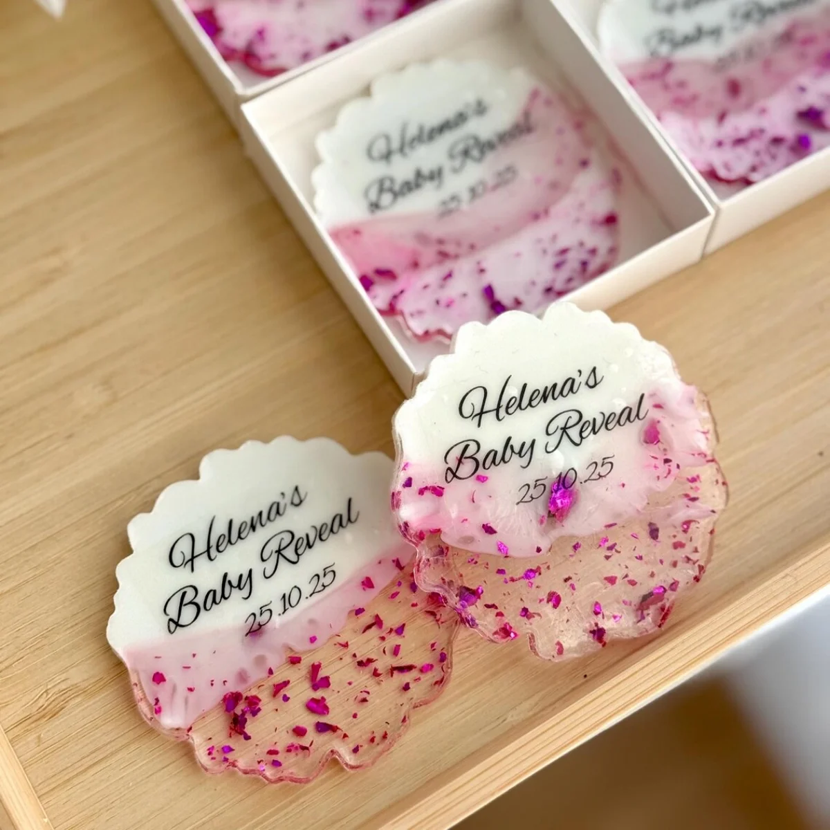 Custom  Baby Shower Magnet Favors – Resin Gender Reveal Magnet, Custom Name Pink & Blue favor