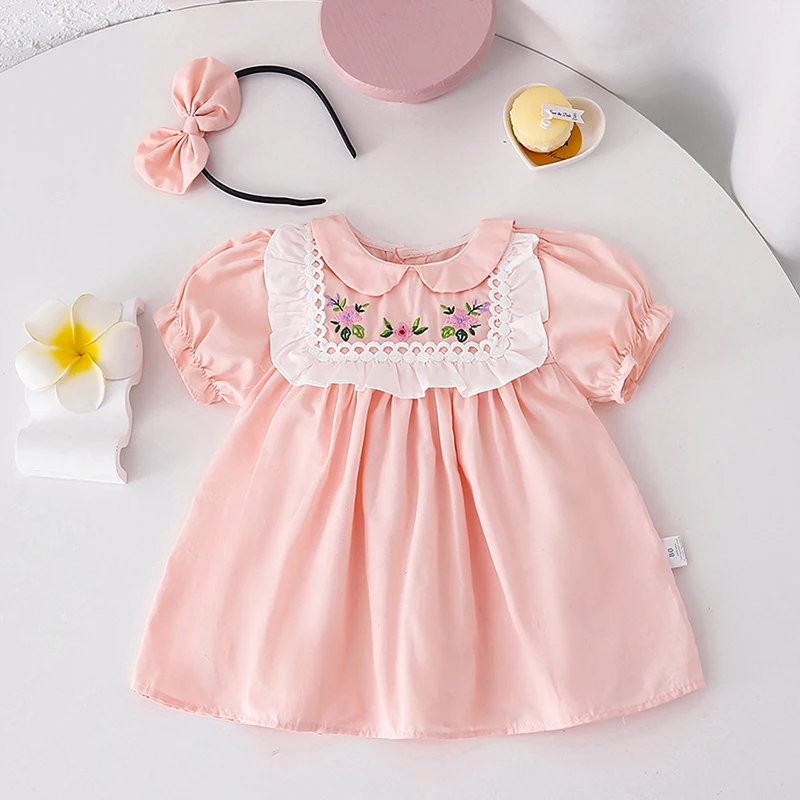 Toddler Baby Girls Sister Clothes Infant Girls Embroidery Flowers Rompers Girls Short Sleeves T-shirt Princess Sister Clothes