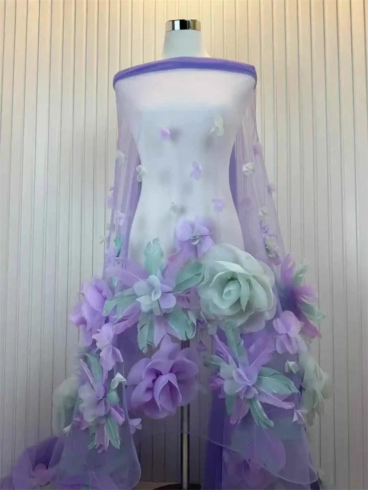 Tessuto africano di fiori e piume 3D 5 metri 2025 Paillettes di alta qualità ricamato tessuto di pizzo francese nigeriano per la cerimonia nuziale