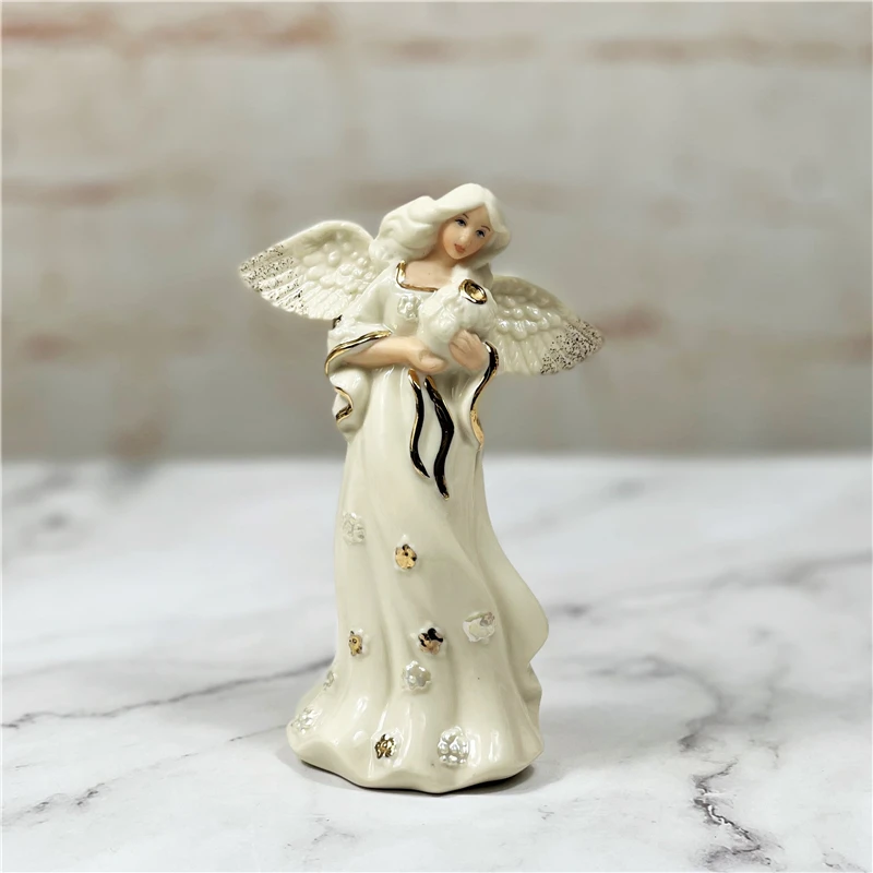 Artesanato em Cerâmica Lenox, Figuras de Anjos Pintadas à Mão com Detalhes em Ouro, Decorações para Casa e Mesa, Presentes