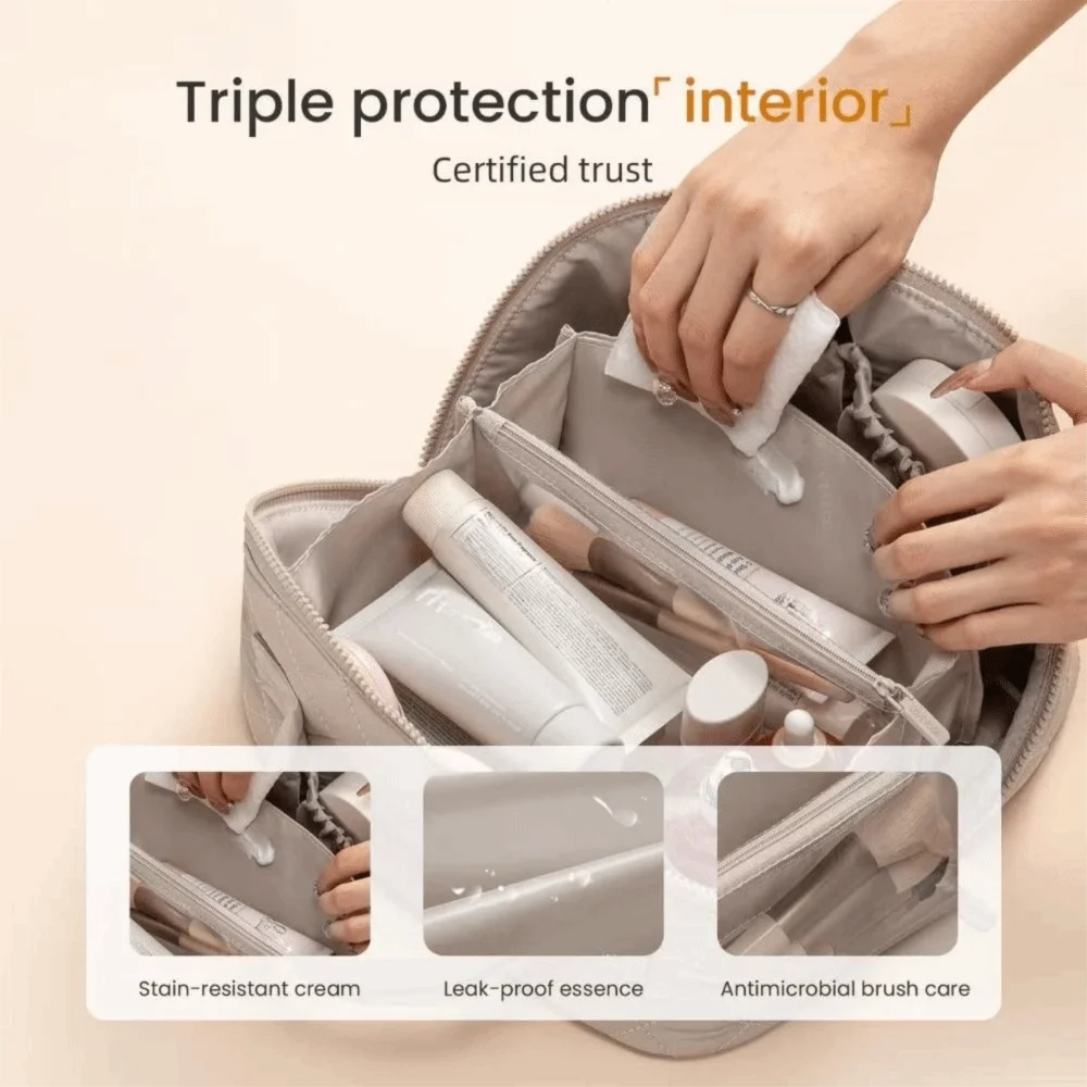 Gifts Wide Open Woman Makeup Bag Lay-Flat Water-Resistant Cosmetic Case Toiletry Bags for Toiletries & Brushes