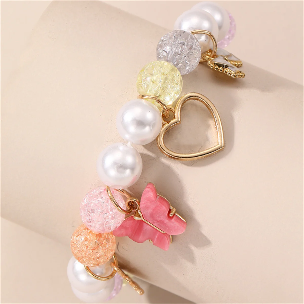 لطيف الفتيات الفشار الخرز سوار مع الزجاج تقليد اللؤلؤ القلب فراشة زهرة القوس - اكسسوارات المجوهرات للصداقة