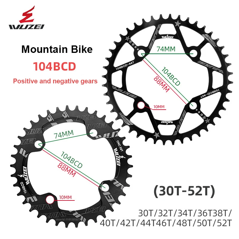 WUZEI 104 BCD Bicycle Chainring 30/32/34/36/38/40/44/42/46/48/50/52T Teeth Round Shape Single Crown MTB Chainwheel  Bike Parts