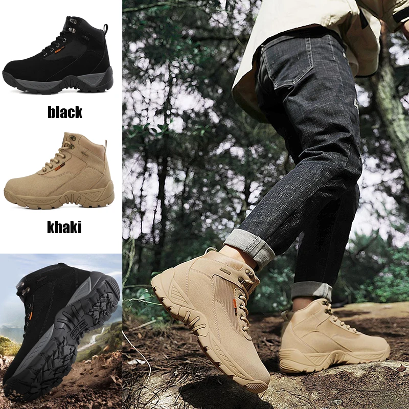 Men's Winter Outdoor Hiking Boot Shoes Lace-Up Non-slip Sports Casual Trekking shoes Man Suede Warm boots