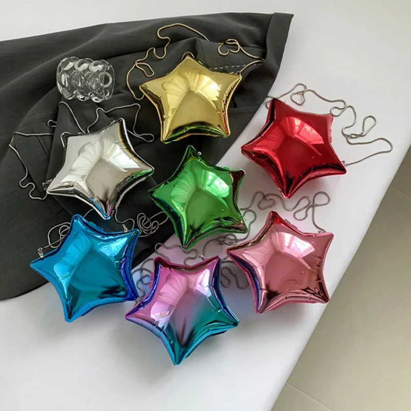 Mini Shiny Star Cross Body Bag Design Women Banquet Bag Bright Face Five Point Star Shoulder Bag Celebrity Handbag Ins Party Bag