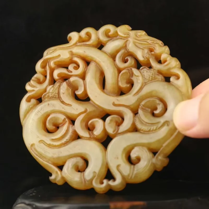 Old Natural Jade Hand-Carved Statue of Dragon Exquisite Handicraft