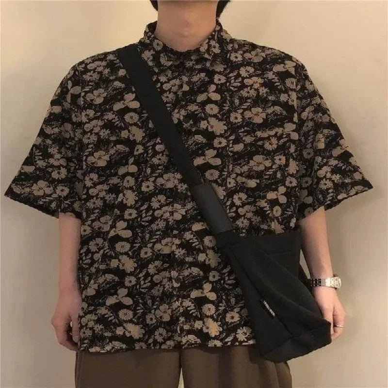 Loose Return To The Ancients Sense of Design Minority Floral Shirt Ruffian and Handsome Men Women Shirts Summertime New Style