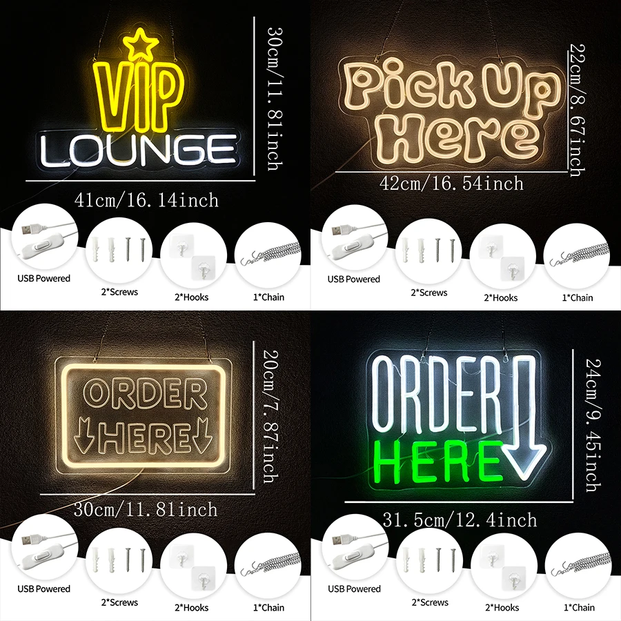Order Here Neon Sign LED Sign for Store Supermarket LED Lights Order Decor Neon Lights Sign for Business Bar Shop Wall Decor