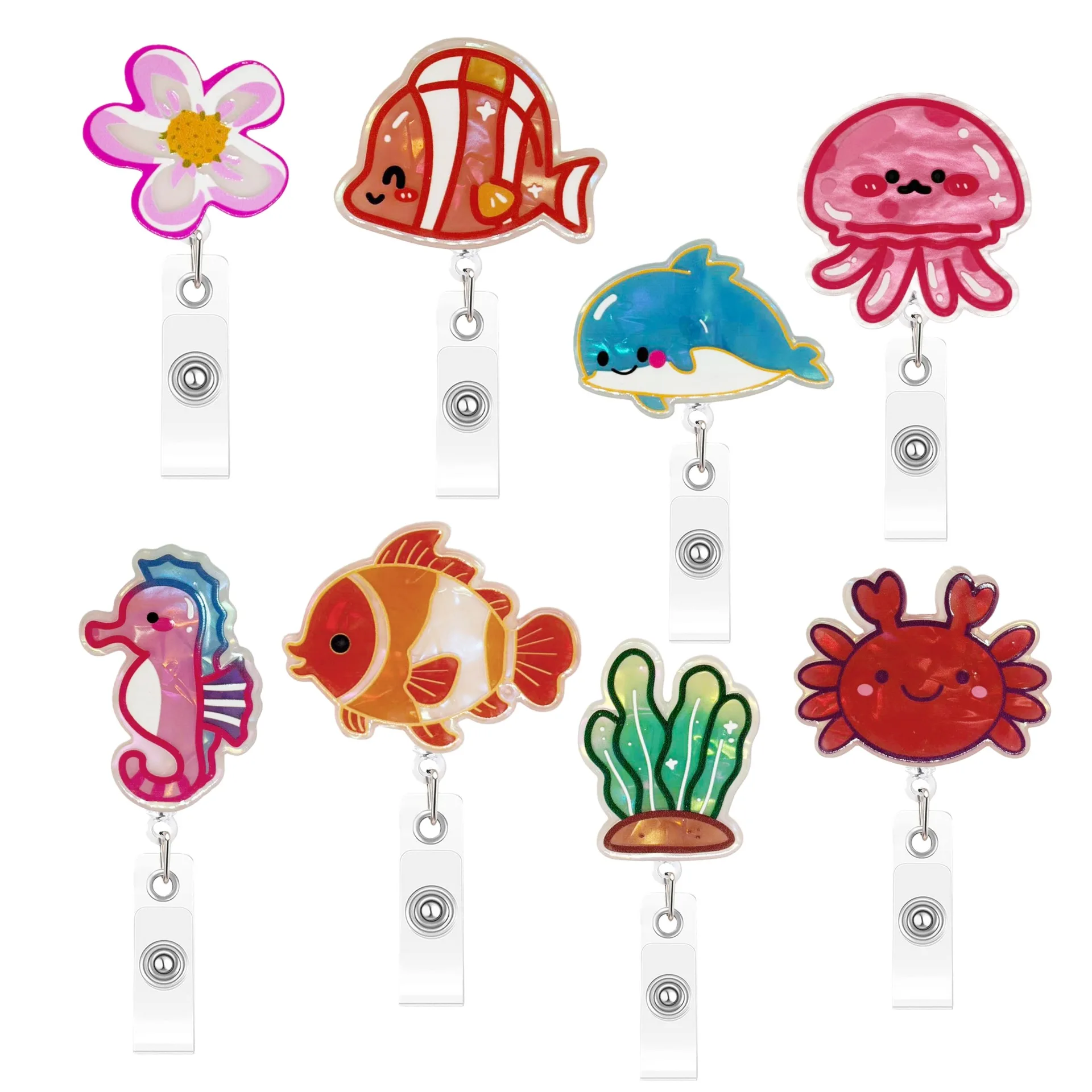 

Акриловый держатель для бейджа с уникальным рисунком краба, тематический держатель для бейджа «Подводный мир», нетоксичный держатель-роллер для бейджа «Осьминог» для учителей