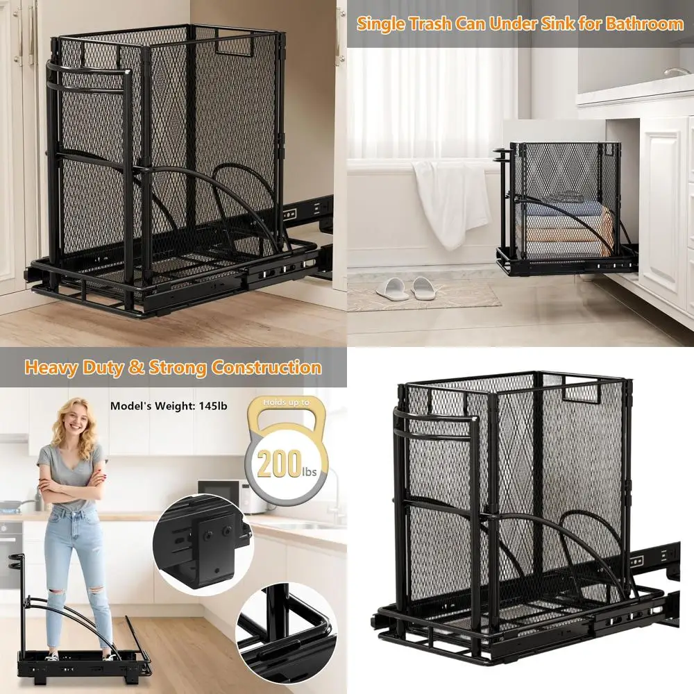 

Heavy-Duty Pull-Out Trash Can Kit, 7 Gallon Bin, Under-Sink Organizer, Kitchen Slide-Out Waste Bin