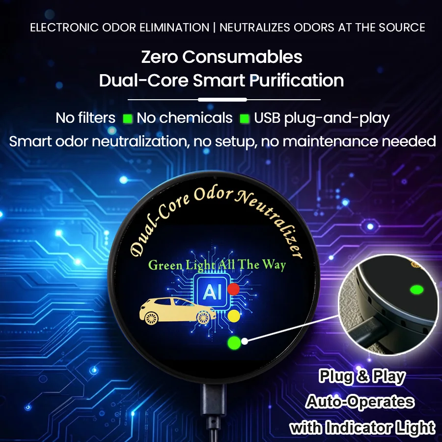 Car Air Purifier, Filter-Free USB Plug-and-Play Auto Start-Stop Odor Eliminator, Compact Space-Saving Car Air Freshener. view 2