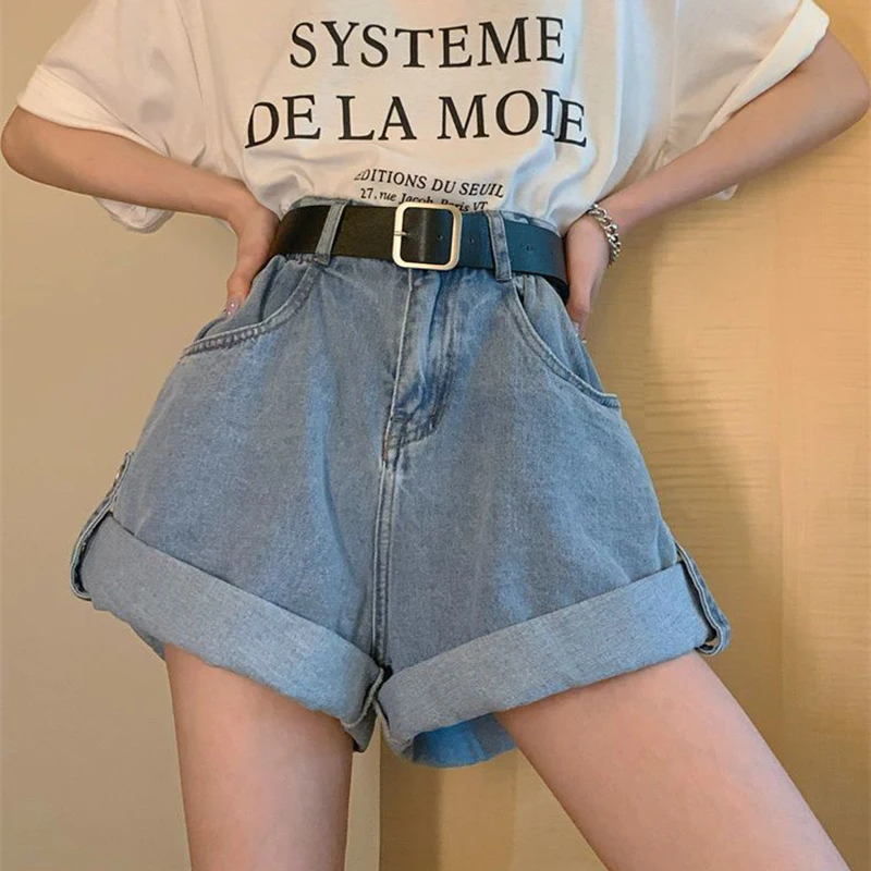 Hdspq Oversize High Waist Denim Shorts Women 2023 Summer Loose Wide Leg Short Jeans Woman Korean Style A Line Shorts Streetwear