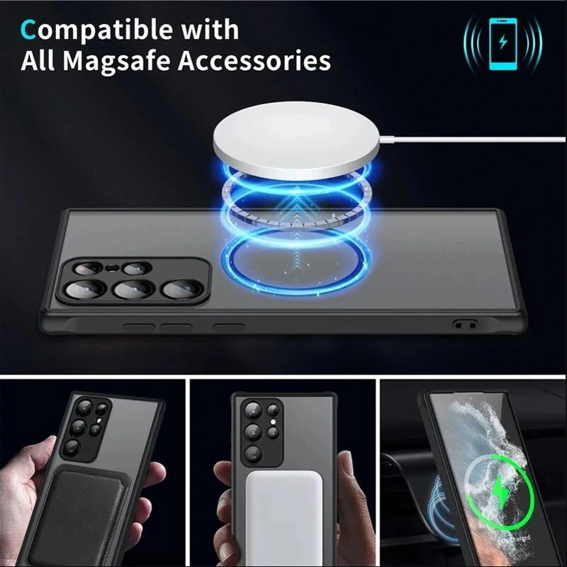 For Magsafe Matte Magnetic Case For Samsung Galaxy S25 S24 S23 S22 S21 Ultra Plus FE Shockproof Frosted Wireless Charge Cover - náhled 2