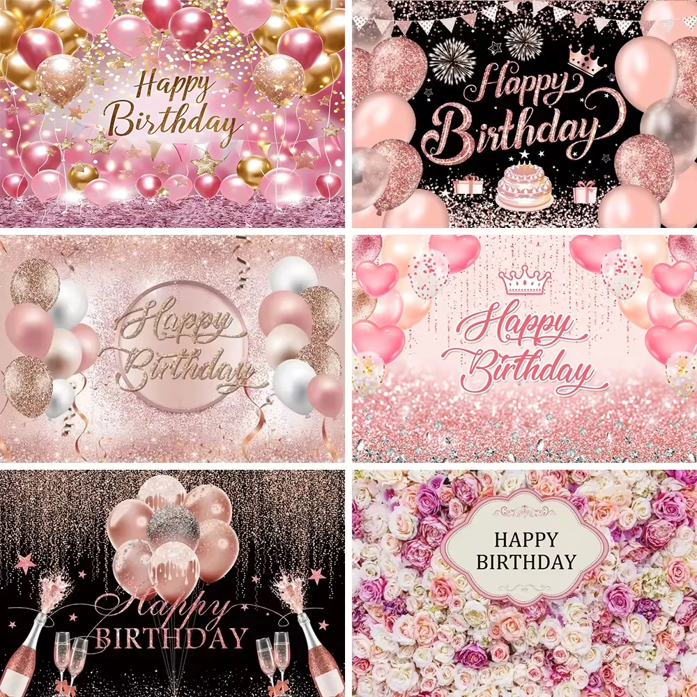 

Happy Birthday Banner Backdrop Shiny Diamonds 18th Birthday Decoration Canvas 30th Party Photography Background Custom Poster
