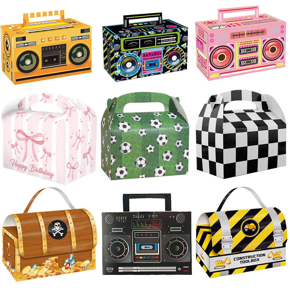 10-50pcs Soccer Black White Checker Pirate 80s 90s hiphop Tape Radio Bow Candies Treat Box Birthday Party Paper Gift Box Supplie